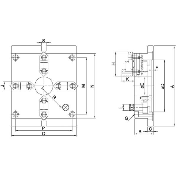 4-Backen Spannfutter, Stationär, Typ MC-06, 165x165 mm