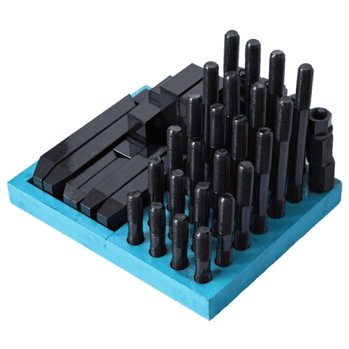 Clamping tool assortment in wooden stand, 58 pcs.