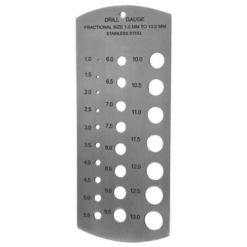 Millimeter-Lochlehre aus INOX, 1 - 13 mm